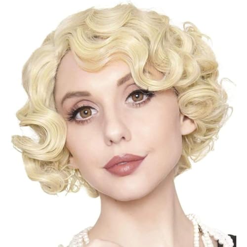 Perruque blonde courte ondulée en fibre synthétique naturelle haut de gamme pour femme