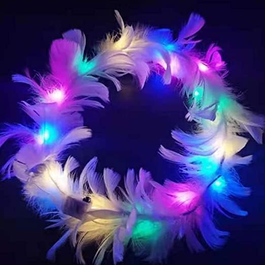 Feather Tiara Light Up LED Headbands Luminous with 3 Modes for Girls Hair Band Multicolor (Pack of 1 Pieces)-image-35