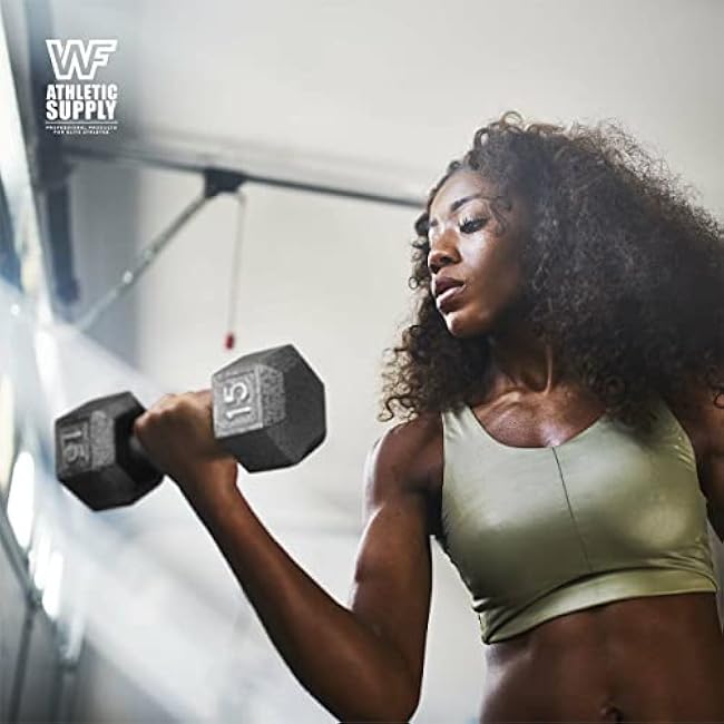 WF Athletic Supply 5-25 Lb Cast Iron Dumbbells Set with A Frame Storage Rack, Solid Gray/Black Hexagon Free Weights for Weight Lifting & Strength Training, Storage Rack Color Options Available