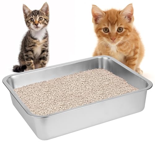 Arenero de Acero Inoxidable para Gatos Grandes 17.5" L