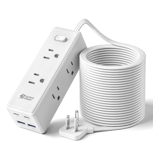 20 Ft Extension Cord with Multiple Outlets Long Extension with 6 Outlets 4 USB Ports(2 USB C) Flat Plug Surge Protector Power Strip for Home Office Supplies Dorm Essentials