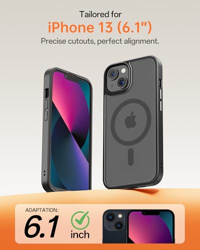 Image of UNBREAKcable Magnetic for iPhone 13 Case, Compatible with MagSafe, Full Camera Protection, Built-in Magnetic Ring, Drop Protection Shockproof Slim Phone Cover (Black)