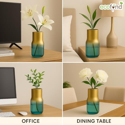 Image of ecofynd Glass Vase for Flowers Plants, Modern Decorative Vase for Home Decor Center Table, Bedroom, Living Room, Office Decoration, Wedding or Gifts, Luster Glass Vase, (GVASE012, Sky Blue)