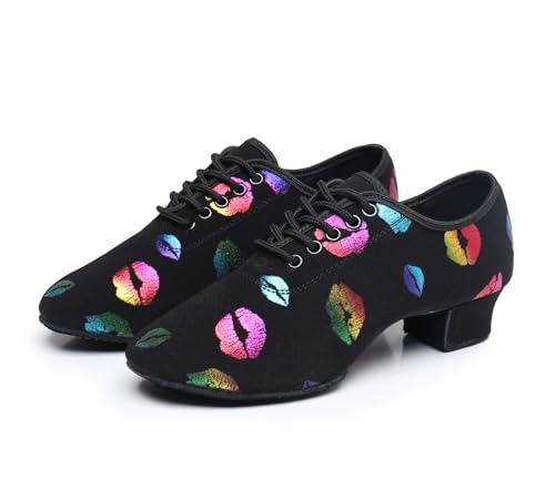 Women's Dance Shoes Colorful Lips Canvas Jazz Ballroom Practice Teaching Shoes Rhythm Latin Salsa Professional Dance Sneakers4