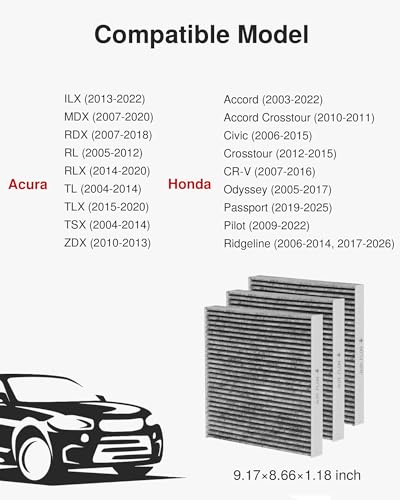 Image of Puroma Cabin Air Filter with Activated Carbon, Replacement for CP134, CF10134, Honda & Acura, Civic, CR-V, Odyssey, CSX, ILX, MDX, RDX, AT134 (3 pc)