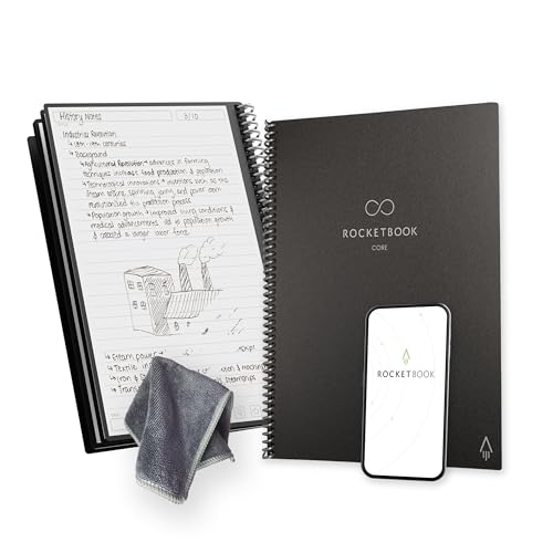 Rocketbook Core Carnet de Notes à Spirales Réutilisable, Taille Letter 21 cm x 29,7 cm, Noir...