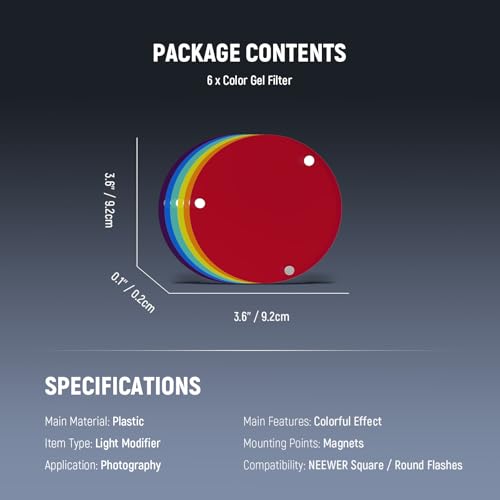 Image of NEEWER Six Color Gel Filter Set, Magnetic Flash Accessories Kit for NEEWER NW760 Z880 Square Head Speedlight & Z1 Z2 Z2PRO Z3 Z2II Z3R Camera Speedlite, Adapter Ring Not Included, CRS17