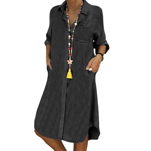 Amazon.com: Denim Dress for Women Plus Size Casual Loose Long Sleeve  Classic Vintage Button Down Jean Shirt Dresses Midi Dress Dark Gray:  Clothing, Shoes & Jewelry