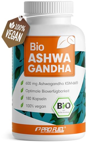 𝗕𝗜𝗢 Ashwagandha Kapseln 180x mit KSM-66 Bio-Ashwagandha - 600 mg Ashwagandha-Wurzelextrakt in Bio-Qualität - laborgeprüft mit Zertifikat - Vorrat für 3 Monate