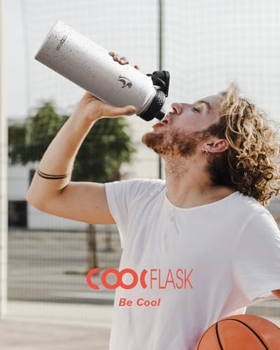 Image of Coolflask 40 oz Water Bottle Insulated with Straw & 3 Leakproof Lids
