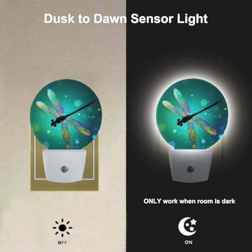 Image of EKOBLA Dragonfly Night Light, Fantasy Green Dragonfly Night Lights Plug Into Wall with Dusk to Dawn Light Sensors for Bedroom, Bathroom, Hallway, Kitchen