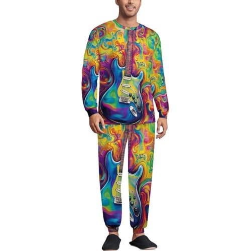 Tie-Dye Guitar Pajama Set Long Sleeve Lounge Sets Sleepwear 2 Pjs Nightwear for Men Women
