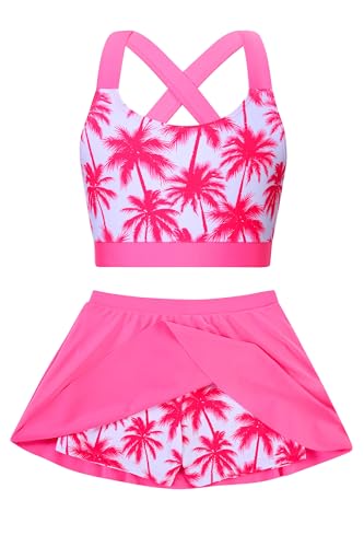 Image of Girls 2 Piece Tankini Swimsuit Summer Boyshort Bathing Suit with Beach Skirt Swimwear 5-16 Years
