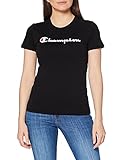 100% Algodón Champion Classic Logo Crewneck T-Shirt Camiseta, Negro, XL para Mujer