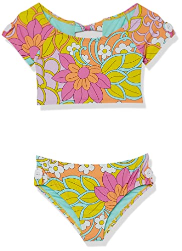 Image of Hobie Girls' Cap Sleeve Bralette Bikini Top & High Waist Bottom Swimsuit Set