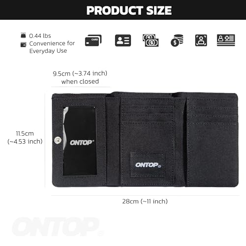 ONTOP Trifold Canvas Wallet Ultra Lightweight with Extra Capacity (Canvas, Black)2