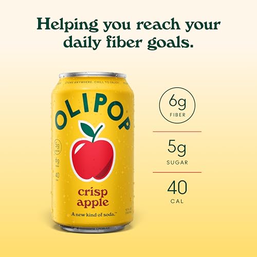Image of OLIPOP Prebiotic Soda Pop, Crisp Apple, Pantry Pack Packed with Prebiotics, Fiber, and Botanicals, Gluten Free, GMO Free, 12oz (12-Cans) (Packaging May Vary)
