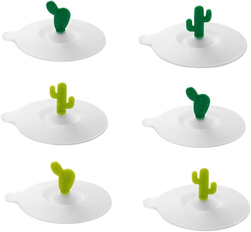 KICHOUSE Cubiertas selladas de taza de té a prueba de fugas con succión de cactus de dibujos animados para un estilo aleatorio