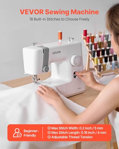 Image of VEVOR Sewing Machine, 18 Stitch Applications, with LED Light and Foot Pedal, Simple Dial Control, Interior Metal Frame, Lightweight and Portable Beginner Sewing Machine for Adults Crafts and Mending
