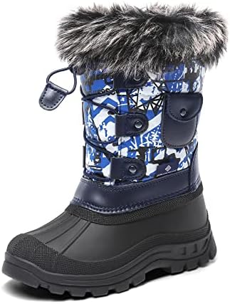 DREAM PAIRS Unisex-child Ksnow Blue Multi Isulated Waterproof Snow Boots - 1 Little Kid M US, Blue/Multi