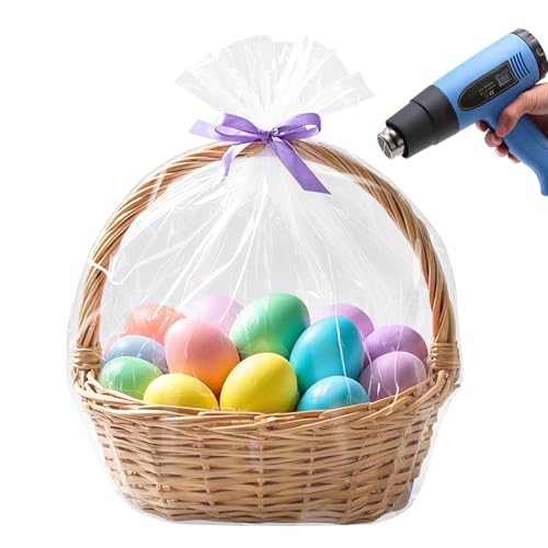 Morepack Shrink Wrap Bags for Gift Baskets, 24x30 inches Clear PVC Heat Gift Basket Shrink Bags 10 Pack