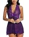Avidlove Women Lingerie See-through Outfits Halter Babydoll Double Bowknot Chemise Purple L