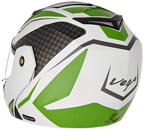 Image of Vega Crux Dx Checks Flip-Up Full Face Helmet White Green, Size: L(59-60 cm)