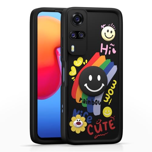 Image of Pikkme Back Cover for Vivo Y31 / Y51 | Soft Silicone| Cute Rainbow Smile & 3D Cartoon Flower Design | Shockproof Raised Camera Protection Bumper Case (Black)