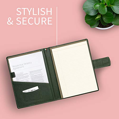 Image of Maruse Italian Leather Executive Padfolio, Folder Organizer with Magnetic Closure and Writing Pad, Handmade in Italy, Dark Green