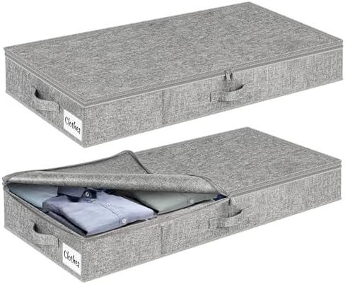 Caja de almacenamiento debajo de la cama con tapa, paquete de 2, organizador de ropa delgado 12 cm, manta y juguetes