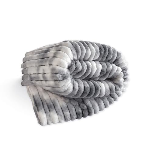 Kuscheldecke Grau Tie-Dye Weich Flanell 150 x 200 cm - Warme Flauschig Cord Decke Korddecke Wohndecke für Couch Sofa Decken und Plüschdecke Tagesdecke Ganzjahreszeiten