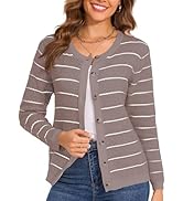 Women's Crew Neck Long Sleeve Sweater Chunky Button Down Fall Striped Outwear Cardigan