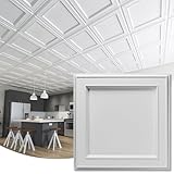 WOWSTAR 12-Pack 24'x24' Drop Ceiling Tiles, Waterproof Glue up Ceiling Panels, Modern Style 3D Wall Panels, White