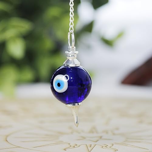 Image of Shubhanjali Turkish Evil Eye Ball Pendulum Dowsing Stone 1 Ps Evil Eye Dowser Ball Pendulum with Chain for Crystal Healing Reiki Healing Protection