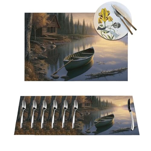 The Water - Manteles individuales tejidos de PVC, resistentes al calor, antideslizantes, para mesa de comedor, interiores y exteriores, lavables para canoa, para cocina, comedor, mesa de centro