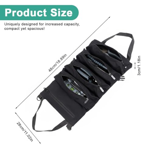 Image of STHIRA 5-in-1 Tools Bag, Tool Organizer Bag, Portable Roll-Up Canvas Tool Storage with Handle, Built-In 5 Zipper Pouches, Heavy Duty Compact Tool Roll for Wrenches, 48x28cm