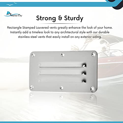 Marine City 304 Grade Stainless Steel Mirror Polished Stamped Louvered Air Grille Cabin Cover Ventilation Rectangle Boat Vent (2-1/2 × 5 Inches) For Marine Hardware Fitting Accessories (Pack Of 2) #TOP6