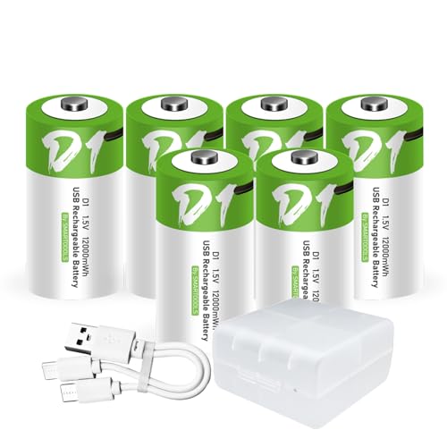 6 batterie D USB Type-C D agli ioni di litio ricaricabili, ad alta capacità, 1,5 V, 8000 mAh, 12000 mWh, batteria al litio ricaricabile, 3 ore di ricarica rapida, con cavo di ricarica