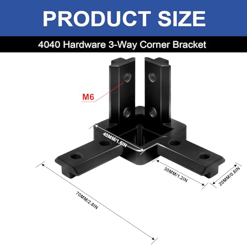 Image of 12pcs 4040 Hardware 3-Way Corner Bracket Angel Connector 4040 Aluminum Extrusion V-Slot Accessories T-Slotted with Screws for 4040 Aluminum Profile 3D Printer Frame Accessories Black