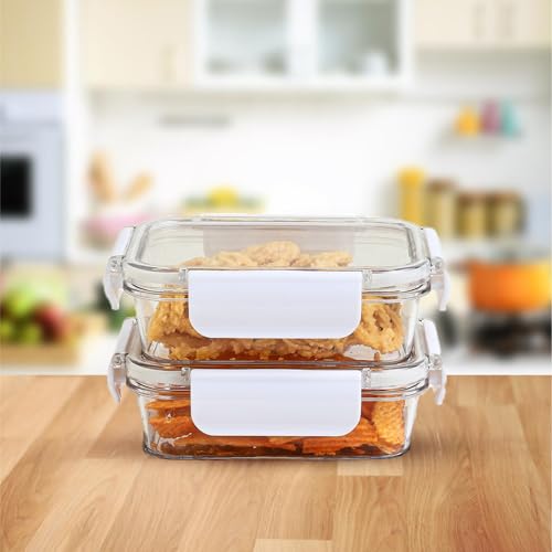 Image of SCL Steelo SoFresh Rectangular Airtight Food Storage Containers 300 ml (Set of 2), BPA Free PET Plastic, Stackable Fridge Safe Kitchen Storage Containers for Cereals, Pulses & Leftovers