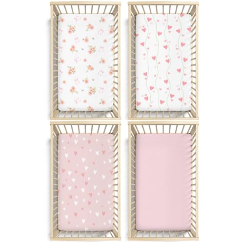 Image of Plushii 4PK Girls Crib Sheets, Microfiber Mattress Cover, Sweet Daisy | Fits standard crib & toddler beds (52x28 inch). Soft, breathable cover with plane patterns for boys and girls.