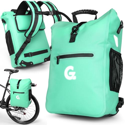 GUOOTU 3in1 Fahrradtasche für Gepäckträger Fahrradtasche Rucksack 28L Gepäckträgertasche wasserdichte & Reflektierende Fahrradtasche - Mit 15.6 Laptopfach (Grün)