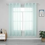 YGO Sheer Aqua Curtains Drapes 2 Panels for Bedroom - Ring Eyelet Top Light Filtering Sheer Voile...
