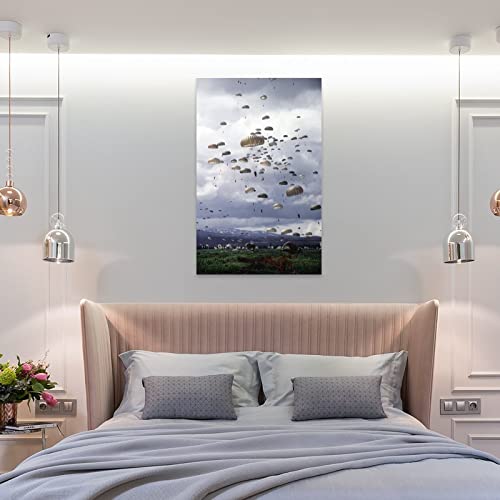 Mlxfcga Airborne Paratroopers Military Army Fans Skydiving Art Poster Canvas Painting Posters And Prints Wall Art Pictures For Living Room Bedroom Decor 20X30Inch(50X75Cm) Frame-Style #TOP7