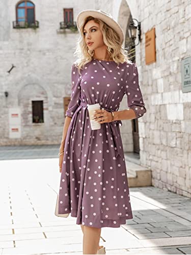 Image of Tagas Women's Poly Rayon Fit and Flare Knee-Length Dress (OP-3316-PURPLE- Purple XS)