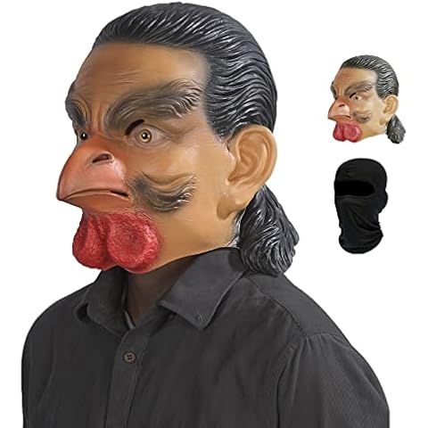 Raxwalker Rooster Beak Realistic Man Head Mask Chicken Latex Human Face Costume For Halloween Cosplay Party (Black) Cover