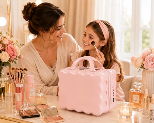Image of Travel Makeup Case with Lock & Luggage Strap, ABS Hard Shell Cosmetic Vanity Case, Portable Makeup Organizer for Women, Beauty Storage Box for Makeup, Skincare & Toiletries (Blush Pink, MODEL1)