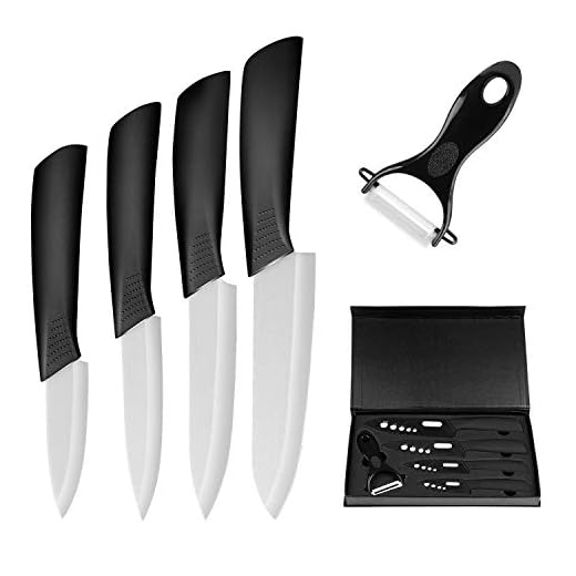 Ballery Juego de Cuchillos de Cocina Profesional, Cuchillos de Cerámica Set, 4 Piezas Cuchillo Multifuncional, 1 Pelador Cerámica, Ideal para hoga (Blanco)