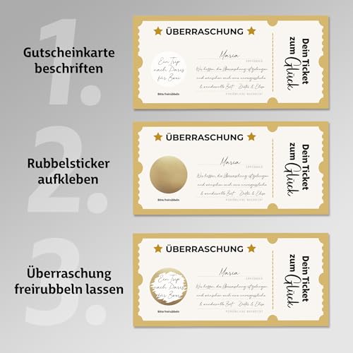 Goldenes Ticket mit Rubbelaufkleber - Gutschein zum selber ausfüllen inkl. Kuvert - Zeit statt Zeug - Geschenke für Frauen, Geschenk für Freundin, Geburtstagskarte, Kinogutschein, Geburtstagsgeschenk