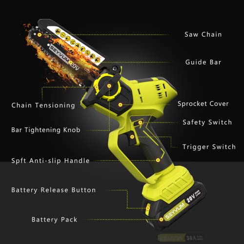 Mini Cordless Chainsaw Kit, Seyvum Upgraded 6 Inch 2.9Lb One-Hand Handheld Electric Compact Portable Chainsaw, 20V 2.0Ah Rechargeable Battery Powered, For Tree Trimming And Branch Pruning Wood Cutting #TOP6